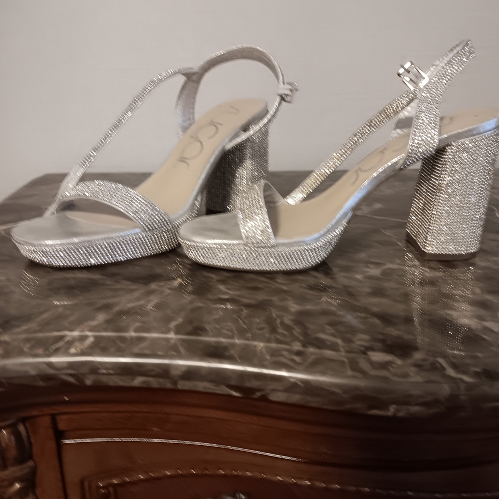 Sugar Silver Platform Sandals with Rhinestone Embellishments